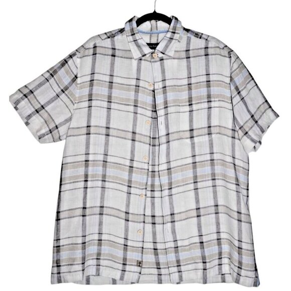 Tommy Bahama 100% Linen Plaid Button Down Shirt Size Large - Picture 3 of 16